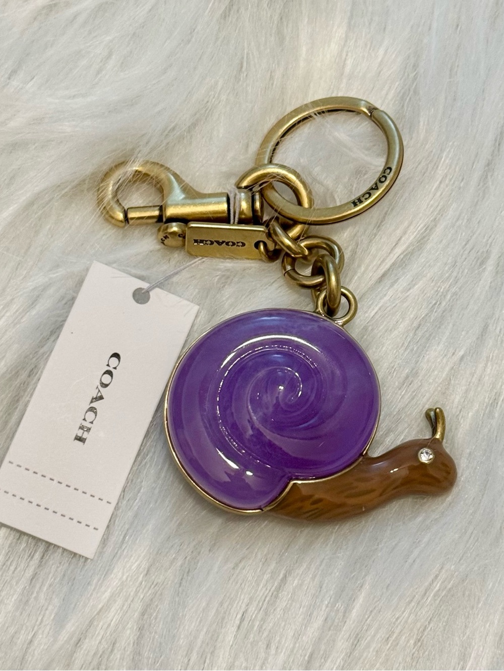 Coach Snail Bag Purse Charm With Key Ring In Brass Purple CAX69 NWT